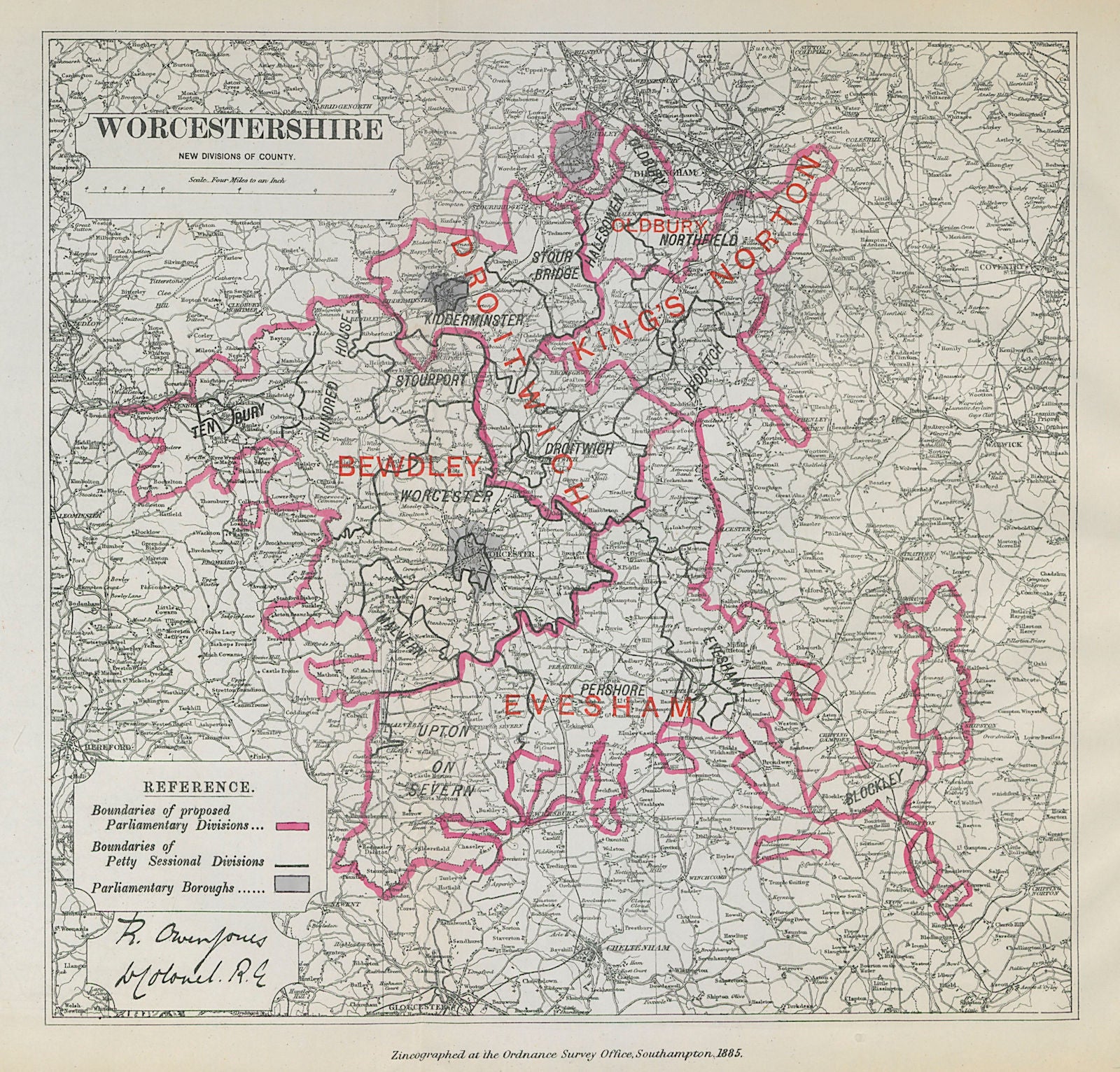 Worcestershire Parliamentary Divisions. Droitwich. BOUNDARY COMMISSION 1885 map